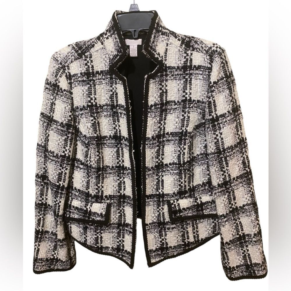 Chico’s Samuela Tweed  Bouche Blazer Jacket Black White Plaid Classic Old Money - Picture 4 of 15